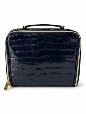 Estee Lauder Glossy Croc-Embossed Navy Makeup Case with Gold Hardware